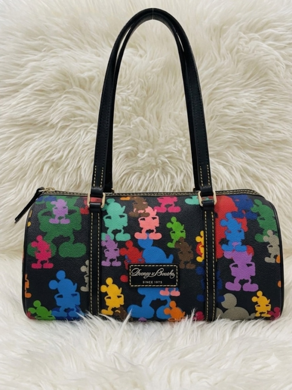 Y2K Dooney & Bourke DISNEY Black Multicolor Mickey Silhouette Barrel Bag Purse